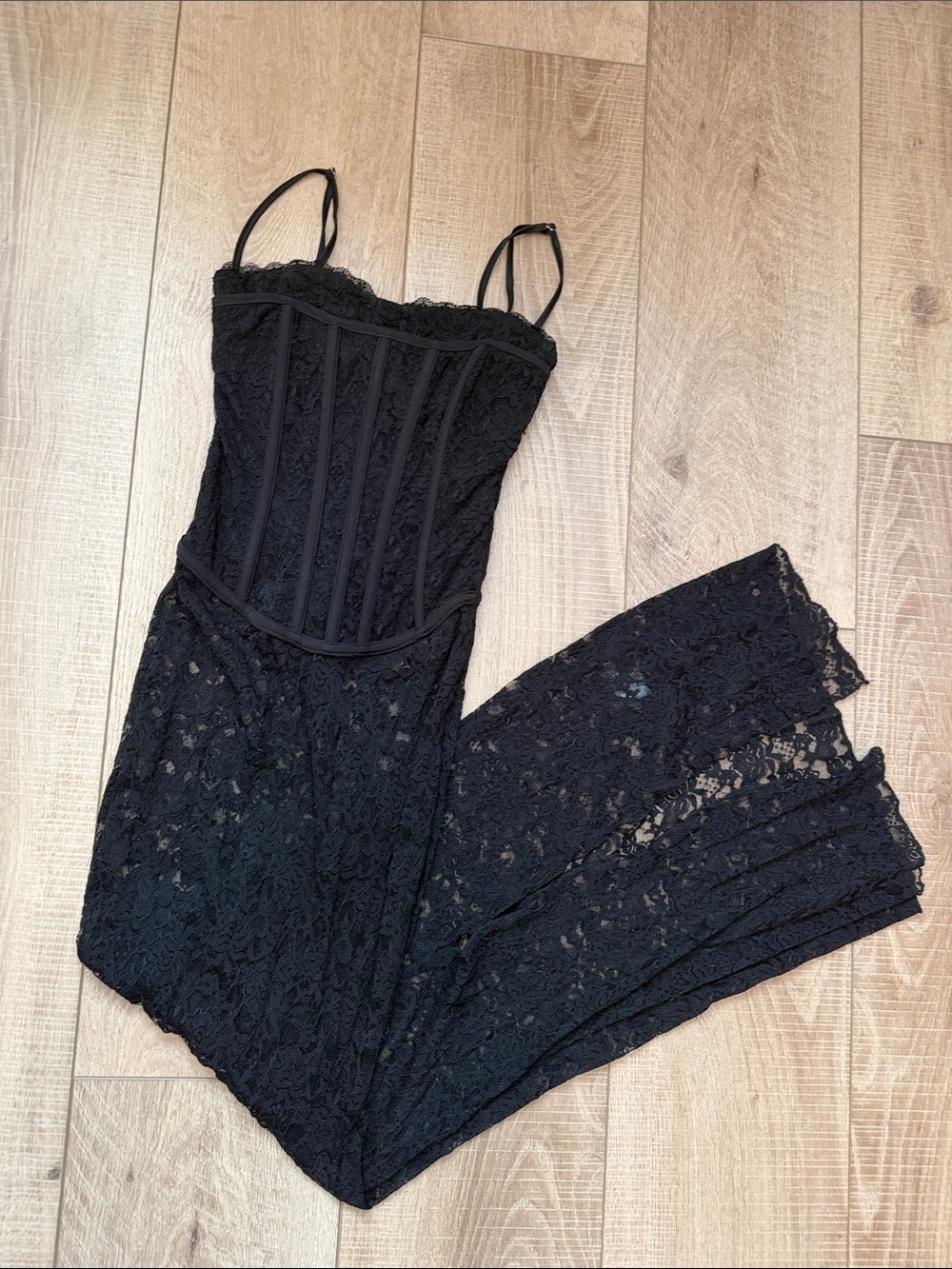 Black Lace Corset Dress with Boning and built in bra